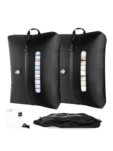 AIDONS Vacuum Travel Bags with Pump - Reusable Vacuum Compression Bags, 420D Reinforced Nylon - Tear Resistant, IP67 Waterproof & Odor-isolating, Space Saver Travel Pack Vacuum Kit(Black 33L 2PC+Pump) - color: Black, size: 2PC+Pump