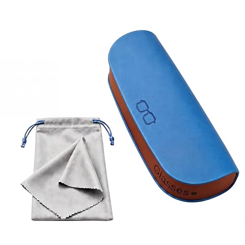 Glasses Case hard shell,3-in-1 Sunglasses Case & Eyeglass Case with Cleaning Cloth & Storage Pouch - color: Blue
