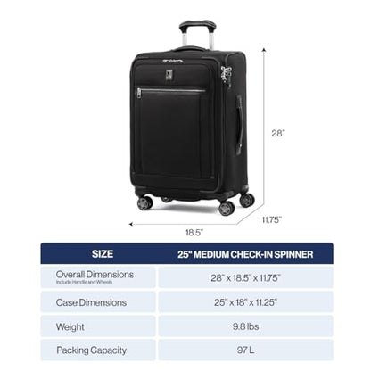Travelpro Platinum Elite Softside Expandable Checked Luggage, 8 Wheel Spinner Suitcase, TSA Lock, Men and Women, Coastal Blue, Checked Medium 25-Inch - color: Coastal Blue, size: Checked-Medium 25-Inch