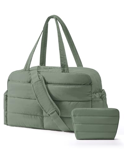 BAGSMART Gym Bag for Women with Toiletry Pouch, Lightweight Weekender Bags for Women with Wet Pocket, 31L Quilted Travel Duffle Carry On Bag, Weekender Overnight Bag for Travel,Water Resistant - color: Haze Green