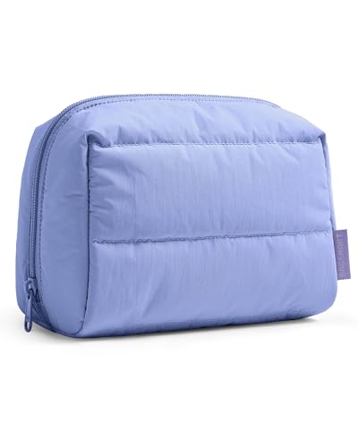 BAGSMART Puffy Makeup Bag, Wide Opening Cosmetic Organizer, Soft Water-Resistant Travel Toiletry Pouch for Women for Purse, Compact & Spacious - color: 02-Lavender