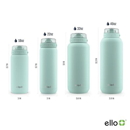 Ello Cooper 32oz Stainless Steel Water Bottle with Straw and Carry Handle, Double Walled and Vacuum Insulated Metal, Leak Proof Locking Lid with Soft Silicone Spout, Reusable, BPA Free, Yucca - color: Yucca, size: 32 Ounces