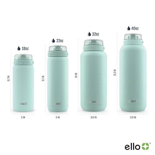 Ello Cooper 18oz Kids Stainless Steel Water Bottle with Straw and Carry Handle, Double Walled and Vacuum Insulated Metal, Leak Proof Locking Lid with Soft Silicone Spout, Reusable, BPA Free, Yucca - color: Yucca, size: 18 Ounces
