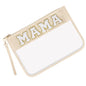 Iqimott Chenille Clear Letter Mama Bag Flat Pouch, Monogram Glitter Letter Patch Makeup Cosmetic Bag Zipper Toiletry Pouch, Portable Travel Beach Snack Wristlet Bags for Women Girls(Mama, Beige) - color: Mama-Beige
