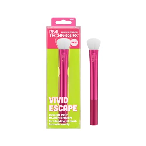 Real Techniques Vivid Escape Color Pop Blush Brush, Multipurpose Makeup Brush for Easy Blending, Use with Liquid & Cream Blush, Synthetic, Soft Bristles, Cruelty-Free & Vegan, 1 Count - size: 1 Count (Pack of 1)