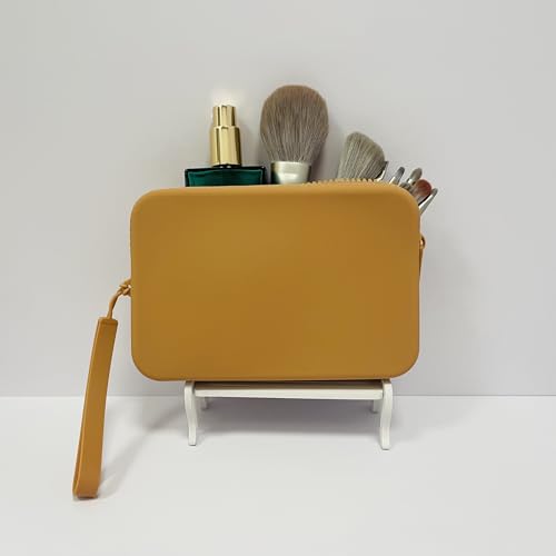 Large Silicone Multifunctional Essential Bag Portable Travel Makeup Bag for Women Men Cards Cash Zipper Pouch (Khaki) - color: Khaki