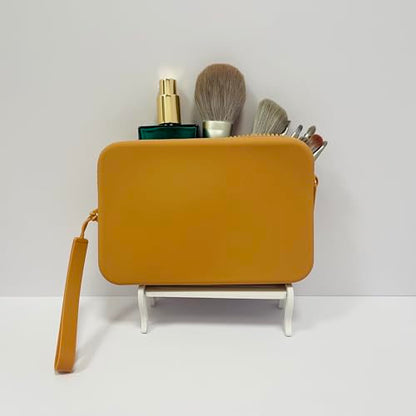 Large Silicone Multifunctional Essential Bag Portable Travel Makeup Bag for Women Men Cards Cash Zipper Pouch (Khaki) - color: Khaki