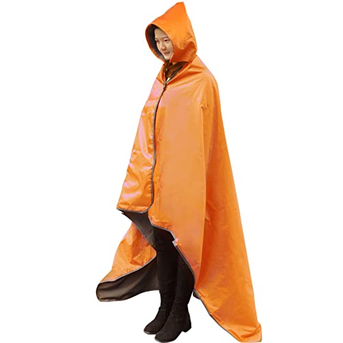 DUKUSEEK Hooded Outdoor Blanket, Extra Large (79 "x 56") Waterproof Camping Blanket, Quilted Fleece, Warm, Windproof, Sand Proof, Portable and Wear-Resistant, for Sports, Picnic, Hiking, Travel… - color: Orange