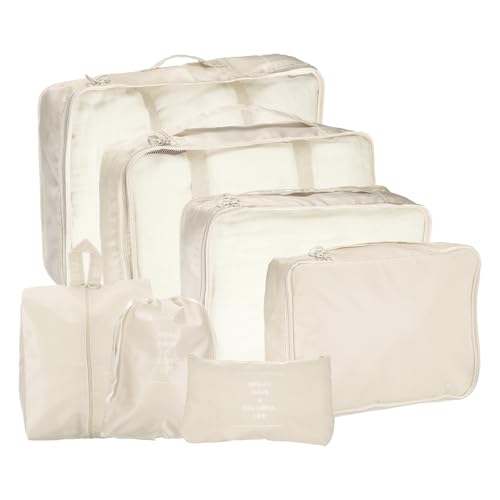 uxcell 7Set Travel Packing Cube, Travel Bags Organizer Luggage Organizer Bags Lightweight Compression Cube Travel Essentials with Shoe Bag for Outdoor Carry on Suitcases, Beige - color: Beige