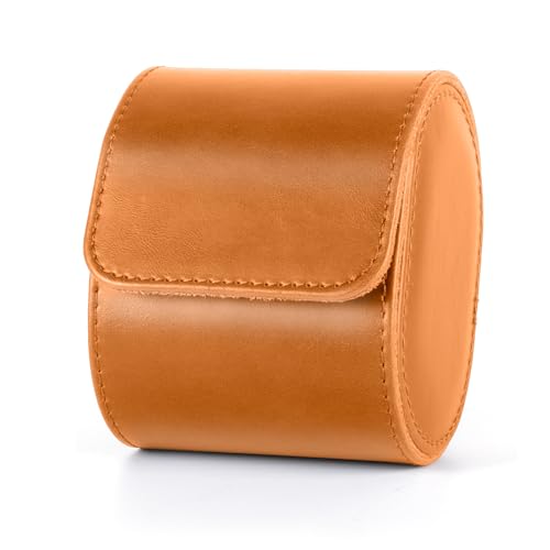 Single Leather Watch Box, Vintage Watch Roll Travel Case for Men and Women, Khaki - color: Khaki, size: Single
