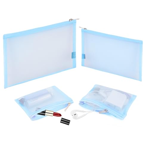 EASYFUN Mesh Pouch, Make up Bag with Zipper Cosmetic Organizer Pouch for Daily or Travel to Keep Small Items, 4 PCS Blue - color: Light Blue