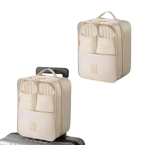 Resdenio 2 Pack Shoe Bags for Travel - Holds 3 Pair of Shoes, Portable Shoes Storage Bag Organizer, Travel Luggage Shoe Organizer for Women and Teenager (Beige) - color: Beige