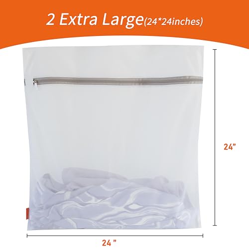 Polecasa Heavy Duty Mesh Laundry Bags for Delicates – 2 Pack with Sturdy Zipper for Lingerie, Coats, Baby Clothes, Underwear – Washing Machine & Dry Safter 24 x 24 Inches (2 XX-Large) - size: 2 Jumbo