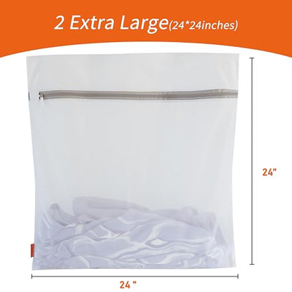 Polecasa Heavy Duty Mesh Laundry Bags for Delicates – 2 Pack with Sturdy Zipper for Lingerie, Coats, Baby Clothes, Underwear – Washing Machine & Dry Safter 24 x 24 Inches (2 XX-Large) - size: 2 Jumbo