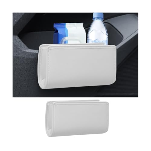 Car Seat Side Storage Pocket, Leather Hanging Foldable Multifunctional Vehicle Front Door Back Organizer Box, Waterproof Auto Interior Organizing Container, Universal fit(White) - color: White