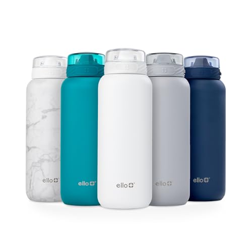 Ello Cooper 22oz Stainless Steel Water Bottle with Straw and Carry Handle, Double Walled and Vacuum Insulated Metal, Leak Proof Locking Lid with Soft Silicone Spout, Reusable, BPA Free, White - color: White, size: 22 Ounces