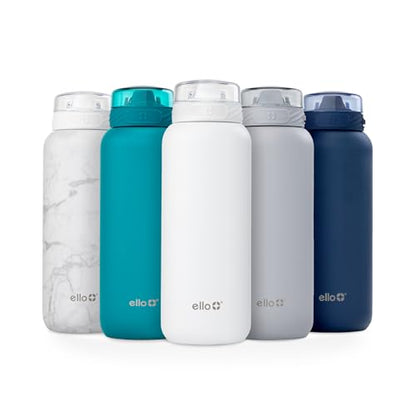 Ello Cooper 40oz Stainless Steel Water Bottle with Straw and Carry Handle, Double Walled and Vacuum Insulated Metal, Leak Proof Locking Lid with Soft Silicone Spout, Reusable, BPA Free, White - color: White, size: 40 Ounces