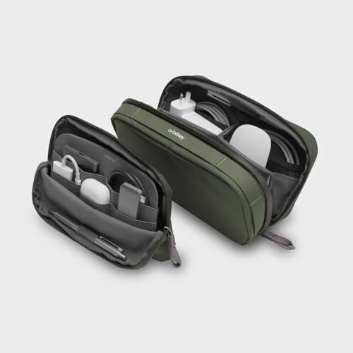Orbitkey 2-in-1 Tech Accessory Pouch with Detachable Slim Sleeve – Travel Electronics Organizer for Cables, Chargers, Earbuds, Power Bank – Compact Gadget Bag & Portable Tech Storage Case (Olive) - color: Olive