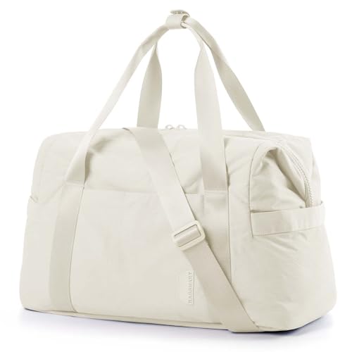 BAGSMART BAGSMART Gym Bag for Women, Carry on Weekender Overnight Bag, Travel Duffel Bags with Trolley Sleeve, Personal Item Travel Bag Tote Bag Workout Dance Bag(Light Beige,Medium) - color: Light Beige, size: Medium