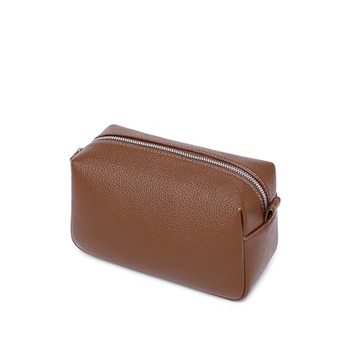 PU leather Organizer Bag Lightweight Cosmetic Bag with Ring Clasp Perfect Travel Makeup Bag for Women (Toffee Brown/PU) - color: Toffee Brown/PU