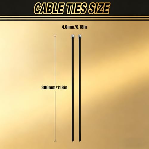 500 PCS 11.8 Inch Black Galvanized Steel Cable Ties Kit with Cable Tie Gun, Screwdriver and Protective Gloves, Heavy Duty 304 Metal Zip Ties Complete Tool Set for Industrial, Automotive, Fence Use - color: Black, size: 500PCS 1.81x11.8 Inch