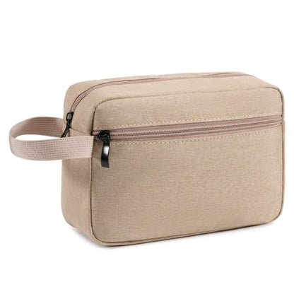 Travel Hanging Toiletry Bag with Carry Handle - Water-Resistant Small Cosmetic Organizer for Men & Women, Makeup, Shaving Kit, Gym & Travel Essentials (Khaki) - color: Khaki