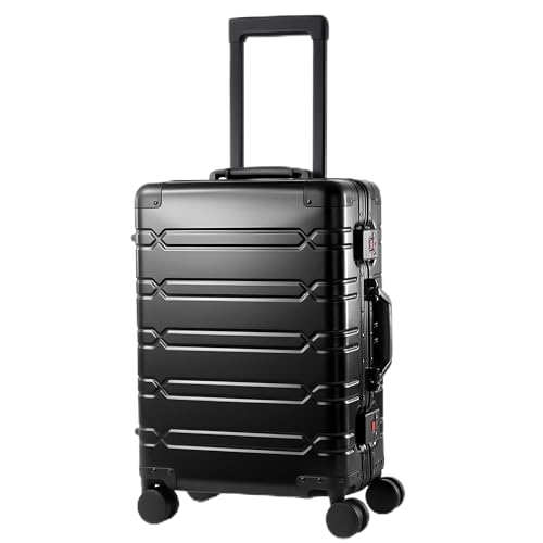 VentureVault All Aluminum 24 Inch Check In Luggage Hard Shell Suitcases with Spinner Wheels and TSA Lock, Large Zipperless Luggage for Travel, Black - color: Black, size: 24inch