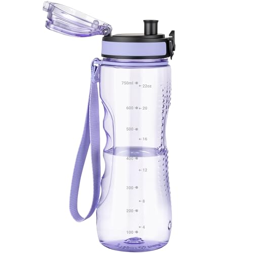 OLDLEY 25 oz Water Bottle, Motivational Water Bottle with Time Marker, Sports Water Bottle With Strap, Leakproof & BPA Free Large Water Bottles for School, Gym, Travel, Outdoor, Transparent Purple - color: B-Transparent-Purple, size: 25 Ounces