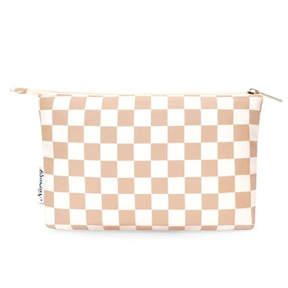 Narwey Small Checkered Makeup Bag for Purse Small Cosmetic Bag Women Travel Makeup Pouch Zipper Pouch (Light Checkerboard) - color: AB-Light Checkerboard)