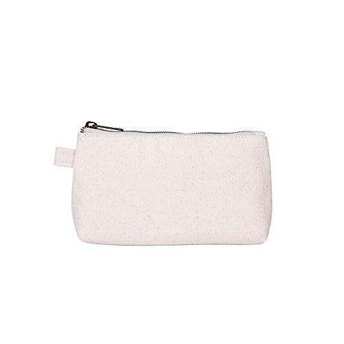 Mini Canvas Travel Toiletry Bag for Women, DIY Personalizable Small Makeup Bag Organizer with 2 Dividers, Washable Cotton Cosmetic Pouch for Purse, Cute Carry-On Essential (Canvas/Beige) - color: Canvas/Beige