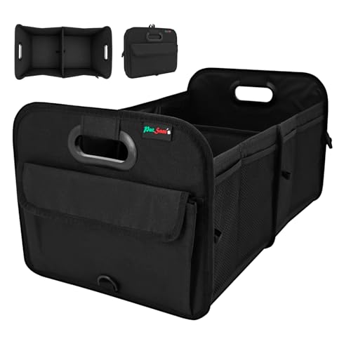 PAT SAM'S Trunk Organizer for SUV, Collapsible Car Trunk Organizer with Dividers, Waterproof 600D Oxford, Non-Slip Storage Organizer for Groceries, Tools, Travel, Truck & Car (Black) - color: Black