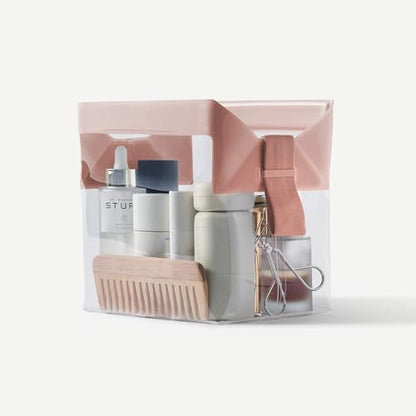 Cadence Parcel - Clear Kit with Magnetic Closure - Durable and Leak-Resistant Travel Toiletry Kit - Modular Design - Hygiene Bag for Travel Essentials - 2 Qt - Rose - color: Rose, size: Large