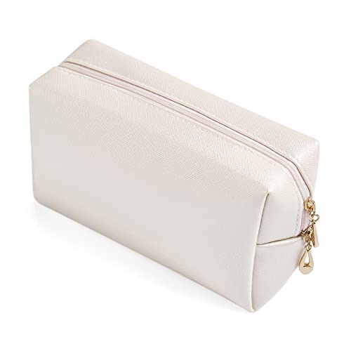Sohynca PU Leather Cosmetic Bag for Women Minimalism Makeup Bag for Daily Use Portable Storage Purse Small Neat Cosmetic Pouch Water-resistant Toiletry Bag for Travel (Ivory White) - color: Ivory White