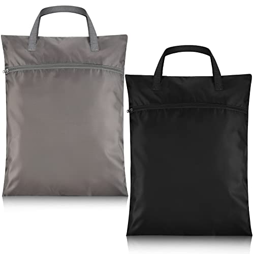 Oudain 2 Pcs Travel Laundry Bags Waterproof with Handle Dirty Clothes Bag for Traveling Hanging Laundry Hamper with Two Zippered Pockets Washable Reusable for Sports Home Travel College - color: Black, Gray