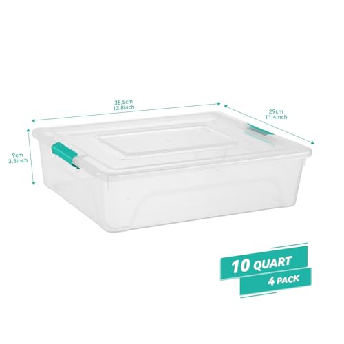 Clear Plastic Storage Bins with Lids Stackable Storage Box for Crafts, Supplies (Large 4Pack Green) - size: Large 4Pack Green