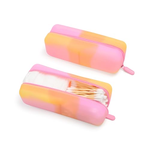 Cotton Pad Swab Travel Case, 2-in-1 Waterproof Organizer (Peach Sunrise) - color: Peach Sunrise