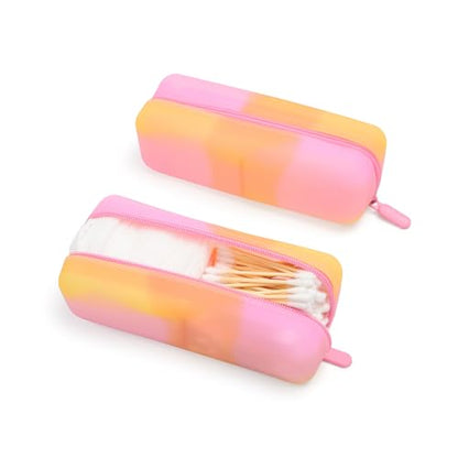 Cotton Pad Swab Travel Case, 2-in-1 Waterproof Organizer (Peach Sunrise) - color: Peach Sunrise