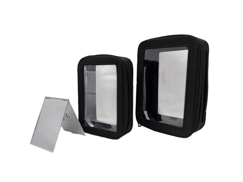 3-Piece Cosmetic Bag Set – Makeup Bag Duo with Compact Mirror, Travel & Everyday Beauty Organizer (Black) | Makeup Bag Duo, Compact Mirror, Travel & Everyday Beauty Organizer - color: Black
