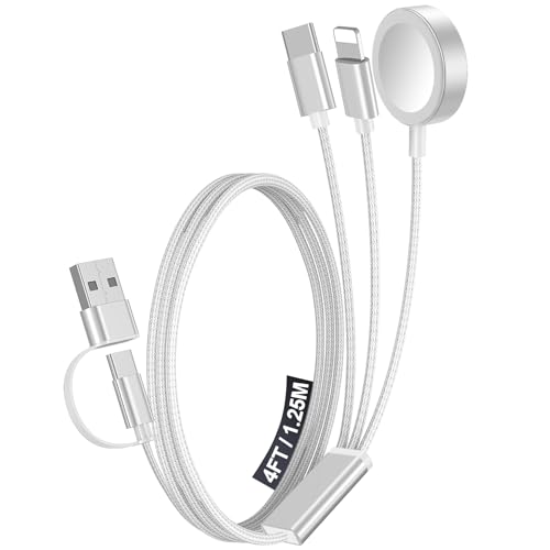 1Pack Multi Charging Cable Cord for Travel Essentials,Apple Watch Charger,iPhone Charger,[3-in-2] Type C/LCable Portable Designed for iWatch,iPhone 17-8,Galaxy S26-21,AirPods,iPad-4FT White - color: White, size: 1Pack-4FT