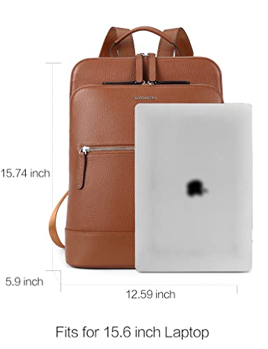 BOSTANTEN Leather Laptop Backpack for Women 15.6 inch Computer Bag Travel Work Daypack - color: 4-brown