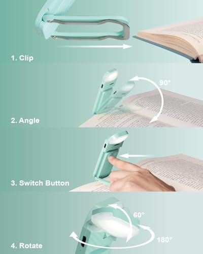 HEMONNKAM Book Reading Light, Rechargeable Clip on Booklight, Eye Caring 3 Color Temperatures & 5 Brightness Levels, Night Use for Bed, Long Lasting, Reading at Night in Bed, Light Blue - color: Light Blue