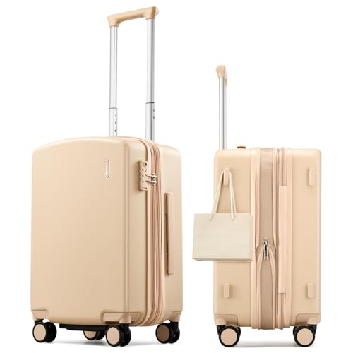 Hanke 20 Inch Expandable Carry On Luggage, 22x14x9 Airline Approved, TSA Lock Hard Shell Lightweight Suitcase for Men Women (Cuba Sand) - color: Cuba Sand, size: Expandable 20 Inch