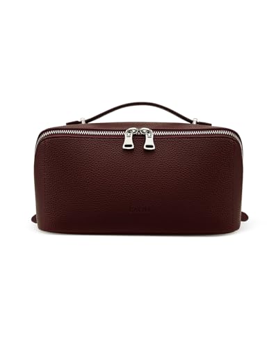 EACHY Travel Makeup Bag, Lychee Leather Large Capacity Cosmetic Bag for Women, Open Flat Toiletry Bag with TPU Brush Compartment, Waterproof Skincare Organizer Travel Essentials - color: AD-Red, size: Medium