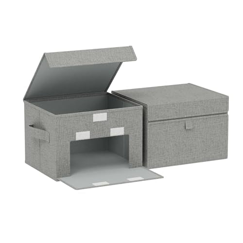Storage Boxes with Flip Cover, Foldable Bin for Clothes, Cubes with Handles, Decorative Linen Baskets for Home, Bedroom, Closet, 10.2x7.9x6.7in, Grey, 2 Pack - color: Grey, size: 10.2x7.9x6.7 in(2 Pack)