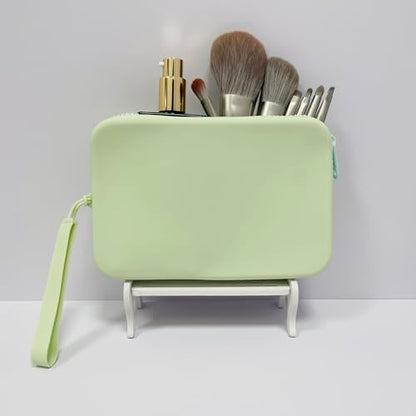 Large Silicone Multifunctional Essential Bag Portable Travel Makeup Bag for Women Men Cards Cash Bag Zipper Pouch (Light Green) - color: Light Green