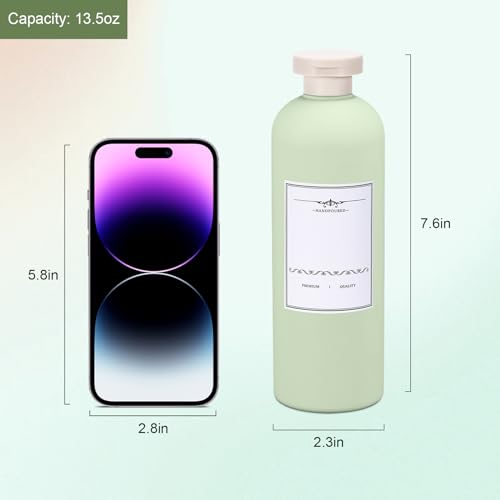 ASEVAT 13.5oz 4Pcs Green Plastic Refillable Travel Shampoo and Conditioner Bottles Plastic Refillable Travel Shampoo Bottles with Flip Cap Shampoo and Conditioner Dispenser - color: Green, size: 13.5oz