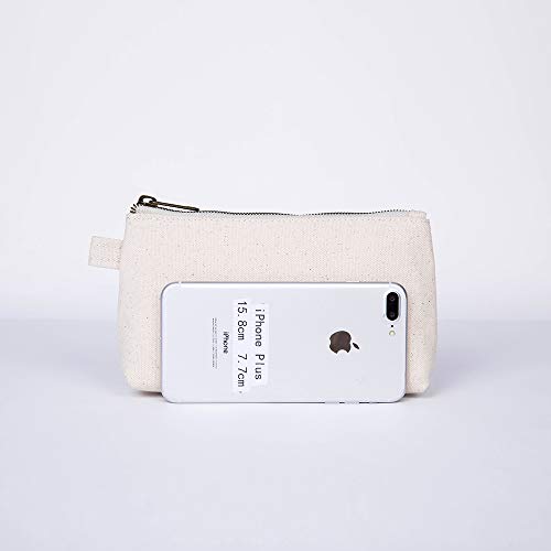Mini Canvas Travel Toiletry Bag for Women, DIY Personalizable Small Makeup Bag Organizer with 2 Dividers, Washable Cotton Cosmetic Pouch for Purse, Cute Carry-On Essential (Canvas/Beige) - color: Canvas/Beige