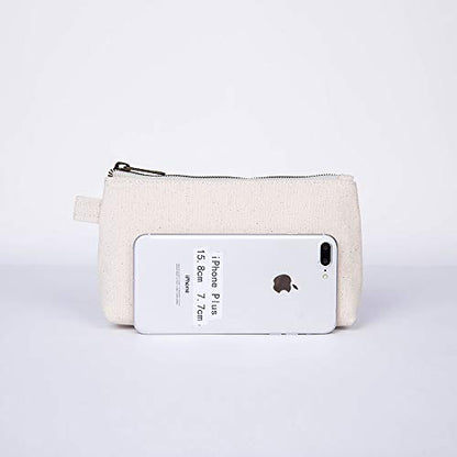 Mini Canvas Travel Toiletry Bag for Women, DIY Personalizable Small Makeup Bag Organizer with 2 Dividers, Washable Cotton Cosmetic Pouch for Purse, Cute Carry-On Essential (Canvas/Beige) - color: Canvas/Beige