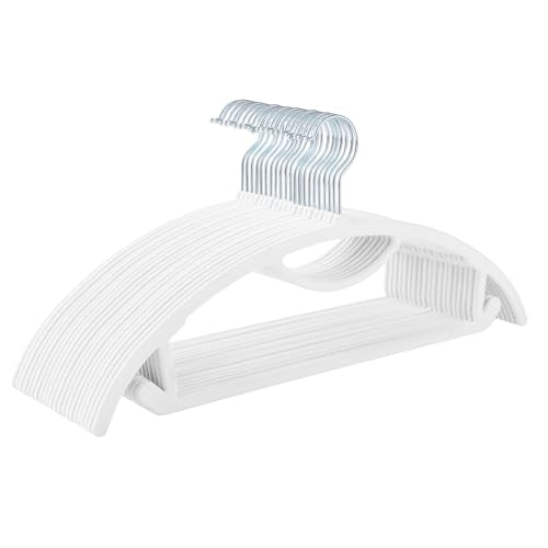 MIZGI Premium Velvet Hangers 50-Pack,No Shoulder Bump Hangers W/Tie Bar Ultra Thin Space Saving Non Slip Hanger Heavy Duty Felt Rounded Clothes Hanger for Sweaters,Coat,Jackets,Pants,Shirts - color: White