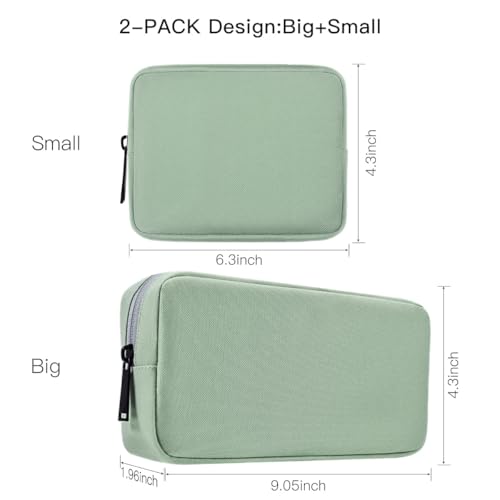 imComor Universal Electronics Accessories Case Bag, 2-Pack Portable Soft Carrying Case Bag Pouch Wire Cable Organizer for Hard Drive, Power Adapter, Laptop Mouse, Cosmetics Kit, Small+Big-Mint Green - color: Mint Green